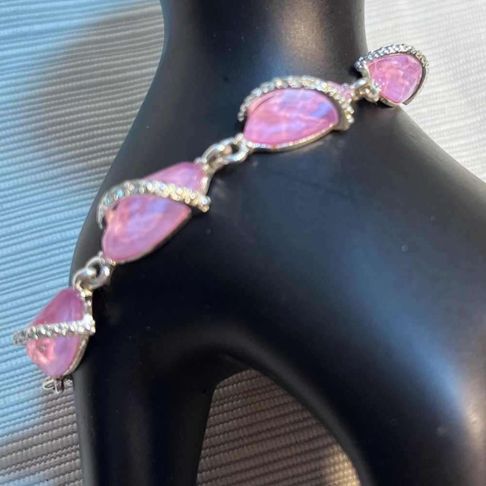 Avon Pink Glass and Rhinestone Bracelet